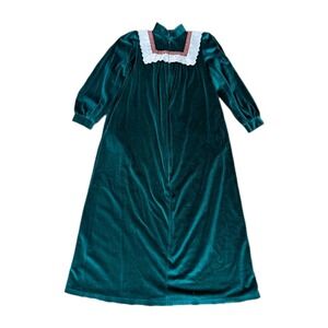 Vtg 70s 80s Nicole Green Velvet Nightgown Robe Lace Plaid ILGWU Union Made S